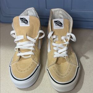 Vans Beige Suede/Canvas High-Top Sneakers Womens 7 Mens 5.5 NEW